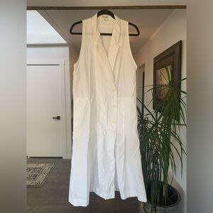 In Wear Drop Waist Pleated‎ Lapel White Cotton MIDI Dress Sleeveless Women’s M